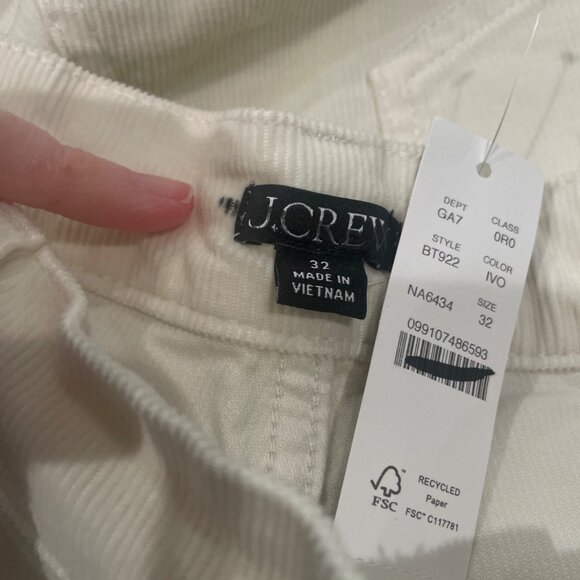 NWT J.Crew Sz 32 Wide-Leg Corduroy Trouser Pant Ivory High Rise 32"L BT922 - Picture 3 of 10